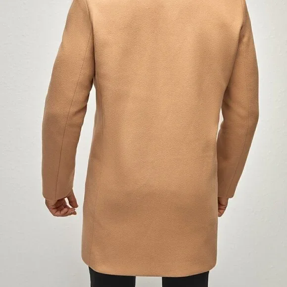 Khaki Preppy Mens Double Breasted Slant Pocket Overcoat - Picture 5 of 5